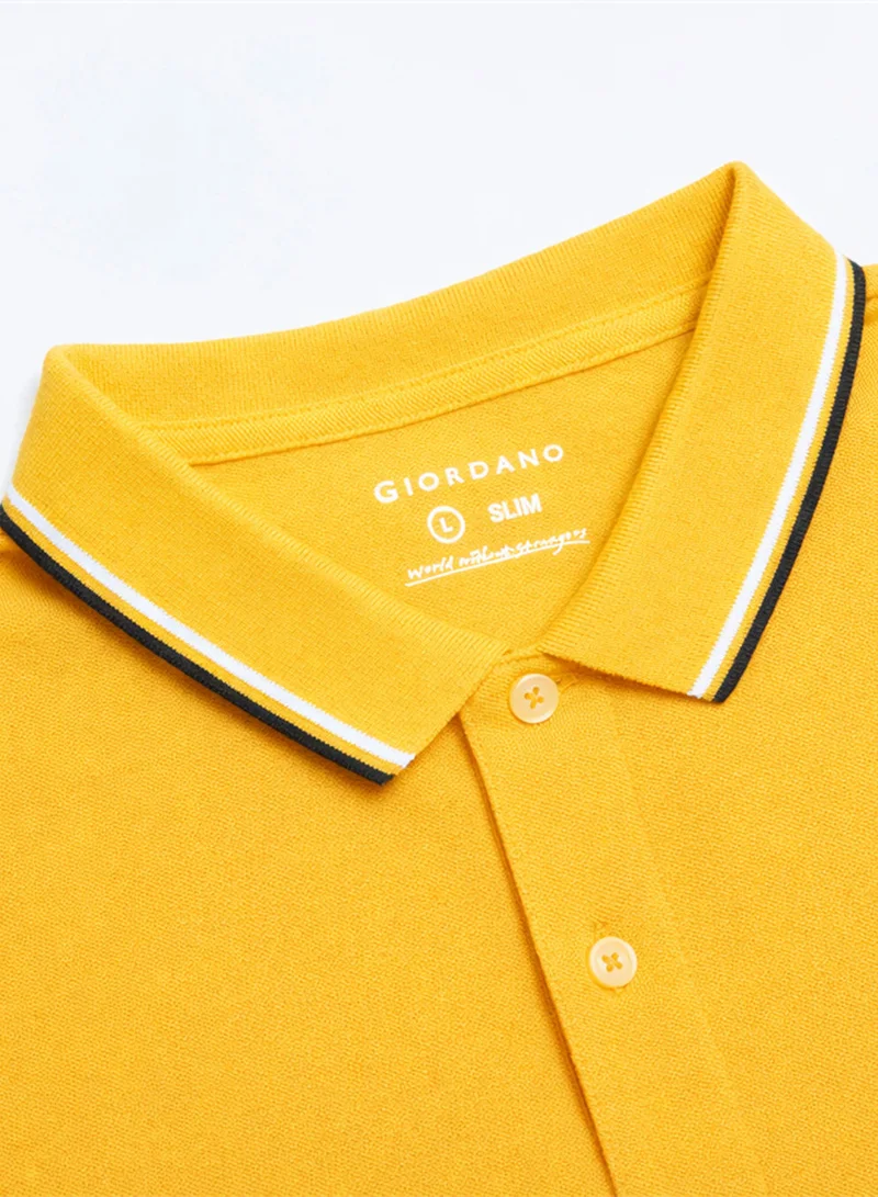 GIORDANO  Men’s Slim Pique Solid Polo with Flat Knit Collar for Men | Best Price UAE